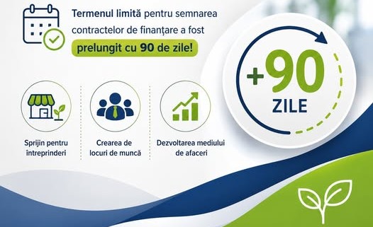 Prelungirea termenului de semnare a contractelor de finanțare pentru proiectele depuse în cadrul componentei „Sprijin pentru creșterea durabilă a microîntreprinderilor și crearea de locuri de muncă”